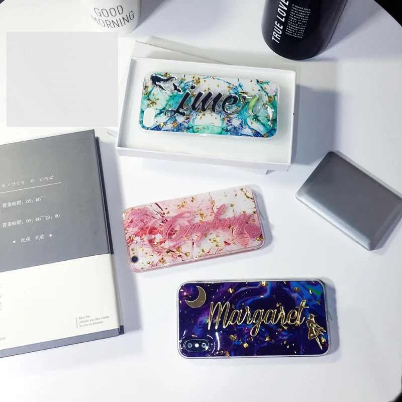 Для iPhone 11 6s 7 8 plus X XS MAX XR роскошный эксклюзивный индивидуальный заказ имя мраморный хлопья Блестящий сверкающий мягкий чехол для телефона чехол