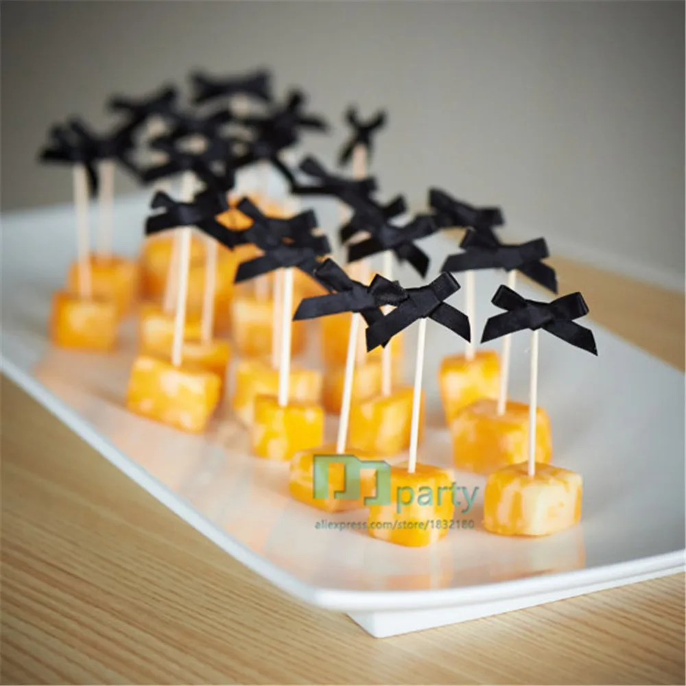 50 шт. цветные медиаторы для еды на заказ бара вечевечерние с черным бантом