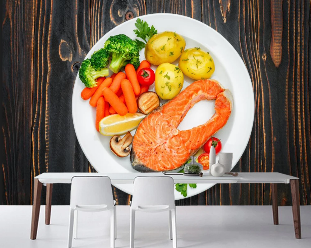 Papel де parede рыба еда тарелка для овощей фото обои фаст фуд магазин ресторан