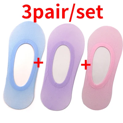 3 Pair 1/3/4Pairs Women Silicone Invisible Cotton Socks Slippers for Girls Summer Thin Boat Socks Non Slip Low Cut Ankle Sox Calcetines - Цвет: 3 Pair