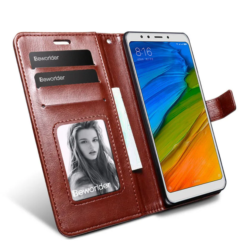 Кожаный чехол для Xiaomi Redmi 5 Plus с отделением карт кошелек из искусственной кожи