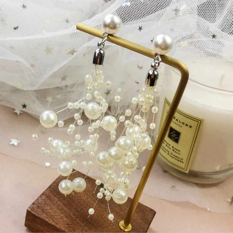 RONGBIN 2020 Luxury Simulated Pearl Long Earrings For Women Silver Color Dangle Drop Wedding Jewelry Brincos Orecchini | Украшения и