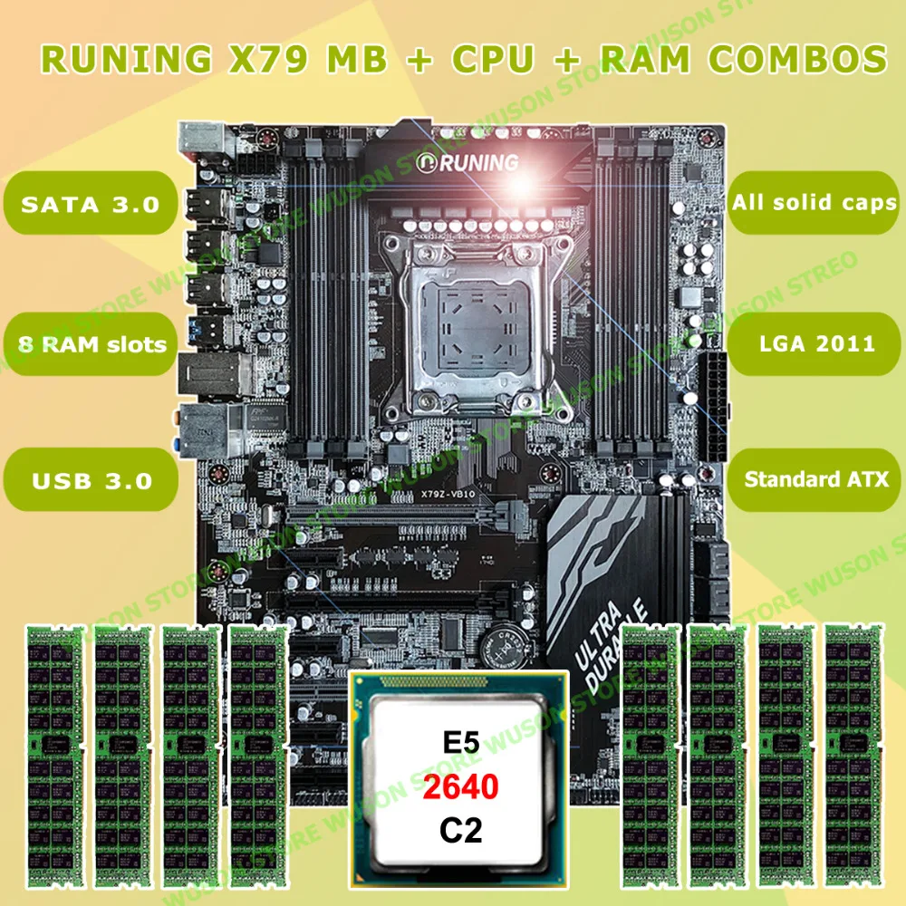 Новинка! Runing Super ATX X79 LGA2011 материнская плата 8 разъемов DDR3 DIMM max 8*16G память Xeon E5 2640 C2