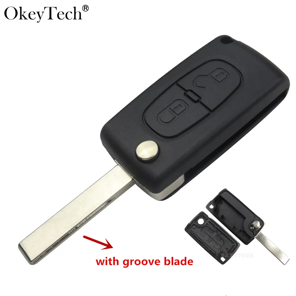 

Okeytech 2 Buttons Remote Flip Key Case Blank Shell For Peugeot 407 207 307 307S 308 no battery place with groove blade