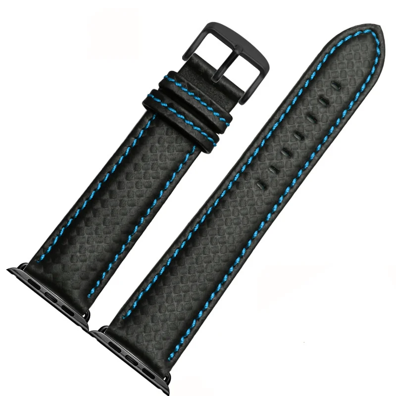 Blue-black Роскошный ремешок для Apple watch 44 мм 40 мм iWatch 42 мм 38 мм углеродное волокно+ кожаный ремешок для часов Браслет Apple watch 5 4 3 2 1 - Цвет ремешка: Blue-black