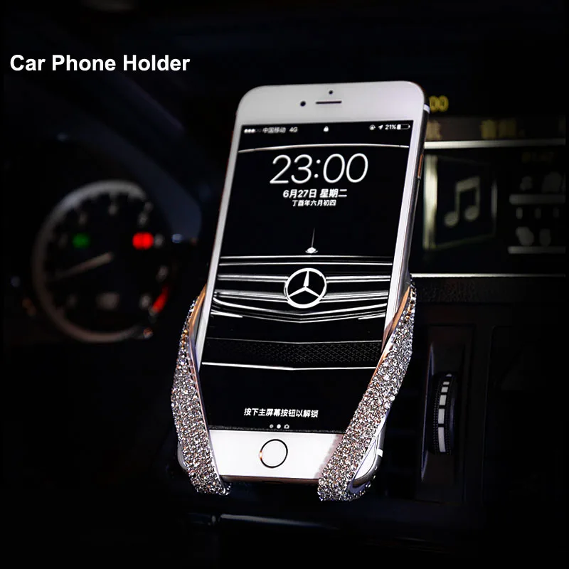 White phone holder Хрустальные стразы, двойной USB, быстрая зарядка, автомобильное зарядное устройство для мобильного телефона, Ipad, Вращающийся адаптер для быстрой зарядки, автомобильный держатель для телефона - Цвет: White phone holder
