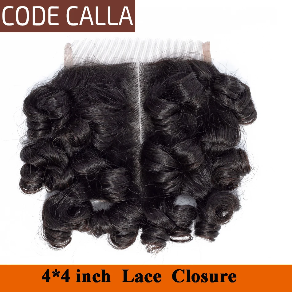 Код Calla bouncy кудрявые бразильские волосы Remy с двойным рисунком для наращивания 35 г 6 пучков с 4*4 синтетическое закрытие шнурка может сделать парик