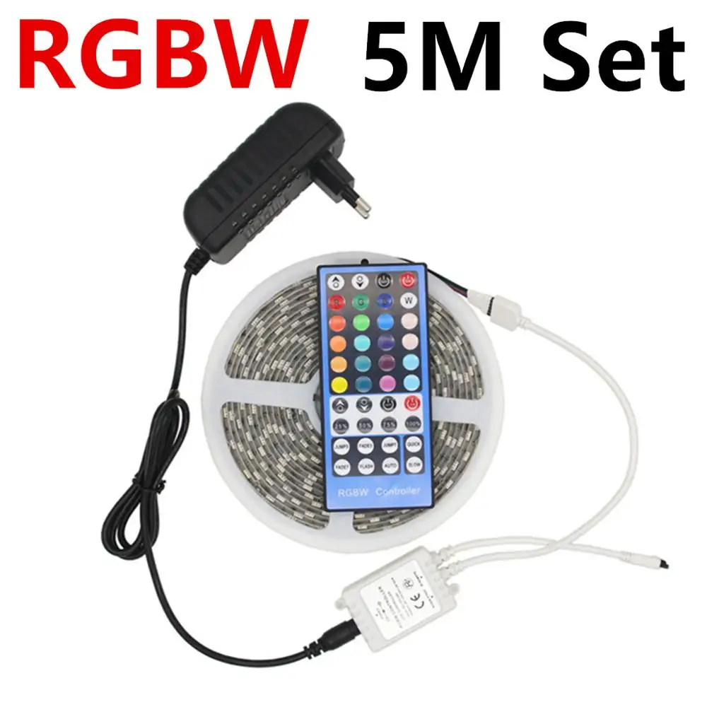 SMD 5050 RGB Светодиодные ленты Водонепроницаемый DC 12 В 5 м 300LED RGBW rgbww светодиодные полосы гибкий с 3A Мощность и Дистанционное управление - Испускаемый цвет: 5M RGBW Set