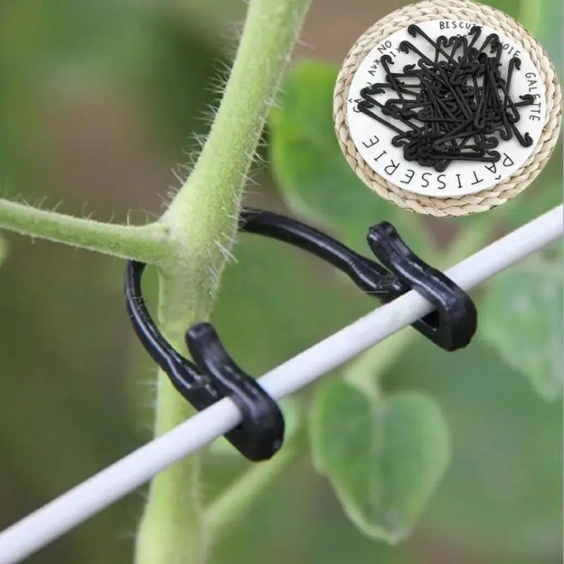 

50pcs! Durable Plastic plant tomato Support clip hook Grapes Connects Vines Trellis Fastener Gardening cable Farming Bundle wire