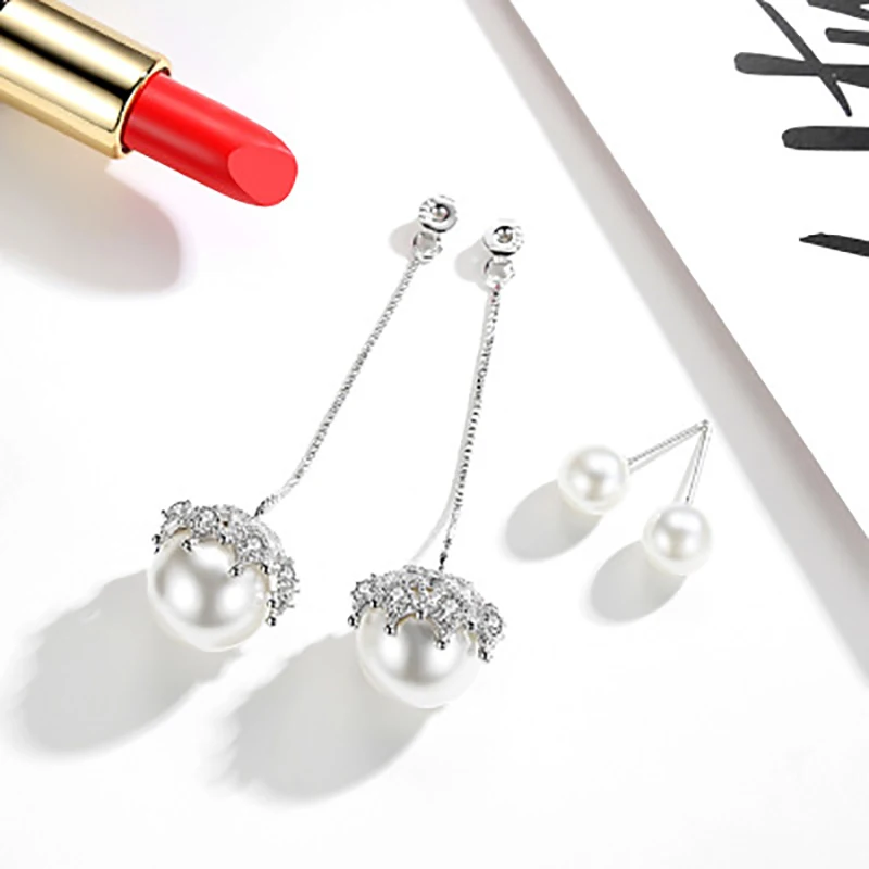 SXHZZ Stud Earrings 925 Silver Simple Tassel Round Detachable Pearl for Women Fashion High Quality Accessory Jewelry | Украшения и