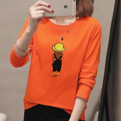 С длинным рукавом корейский стиль свободная одежда принт Kawaii футболка Femme 2019