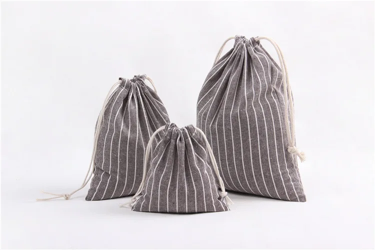 Brown Large Пасторальная хлопковая Льняная сумка на шнурке с вертикальной полосой, Подарочная сумка, женская сумочка для монет, для хранения дома, для путешествий, одежда для отделки - Цвет: Brown Large