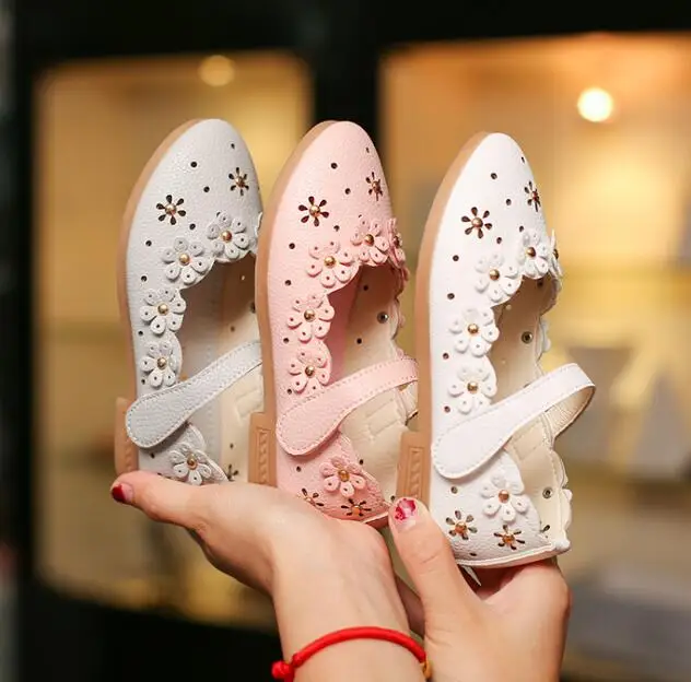 Size 21-36 Toddler Children Shes Spring Summer Girls Princess Hollow Flowers Shoes Flat Dress #7LU0136 | Детская одежда и обувь