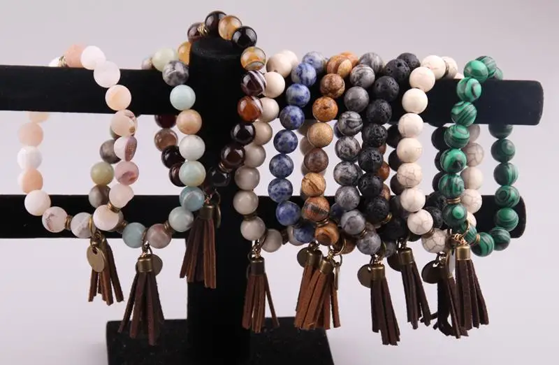 

MOODPC New Design Energy Bracelets Made By 10mm Beautiful Natural Gray Agat Druzy Bracelet bangle