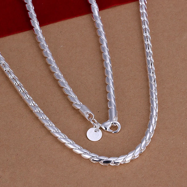 Hot sterling 925 silver jewelry necklaces choker 4mm twisted rope necklace for men women vitage pendant chain colliers | Украшения и