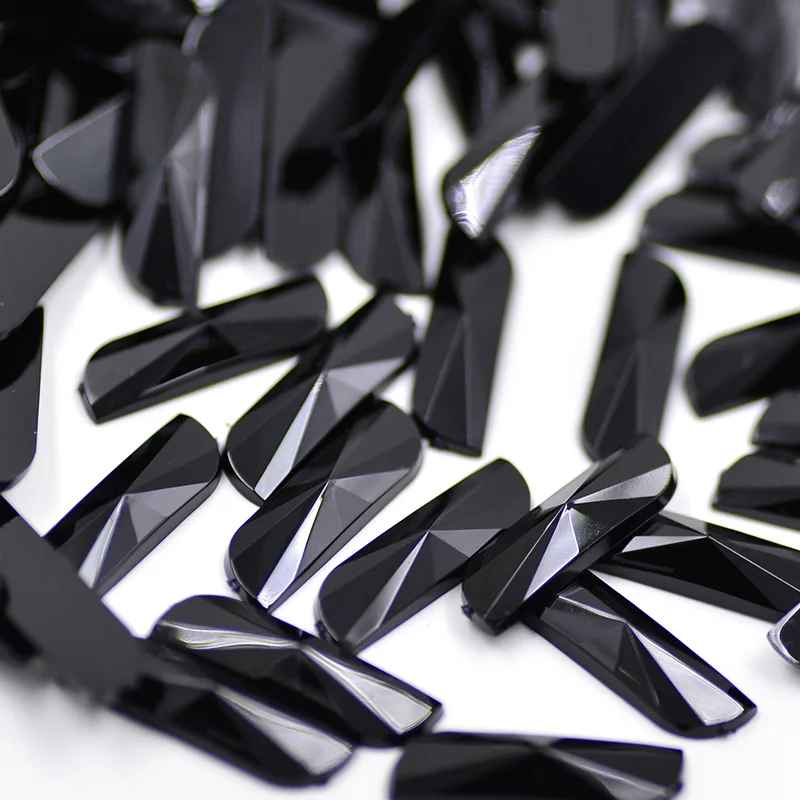 Black JUNAO 6*20 мм, черные стразы с плоским основанием, прямоугольные акриловые камни, не Швейные, клей, стразы, Хрустальная аппликация для рукоделия - Цвет: Black