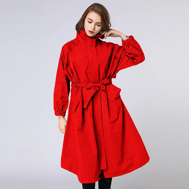 

Women RedTrench Outwear Coats Plus Size2020 Winter Autumn Female Black Loose Casual Adjust Waist Outwear Black Coat Long Trench