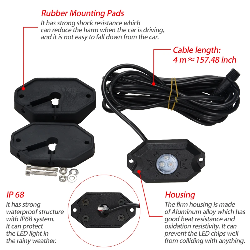 4 шт. набор RGB LED Rock Light с кри ЧИПАМИ автомобиля Led Bluetooth для джипа внедорожника ATV SUV