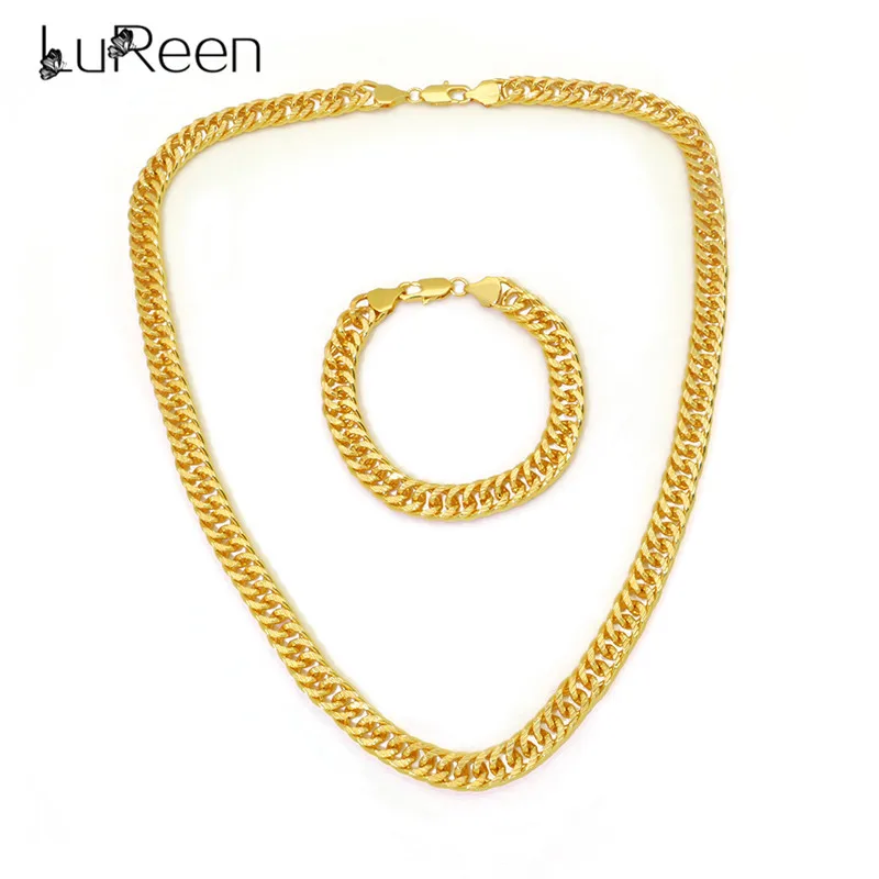 Lureen звено цепи ожерелье браслет полный кварцевые часы золотые зубы Grillz 4 шт. комбо набор ювелирных изделий вечерние подарок W0002