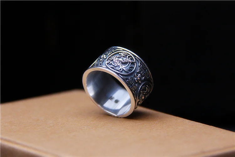 Серебро 999 пробы, черные кольца, тайское серебро, Древний китайский, четыре вида древних животных, кольца для мужчин, уникальные ювелирные изделия