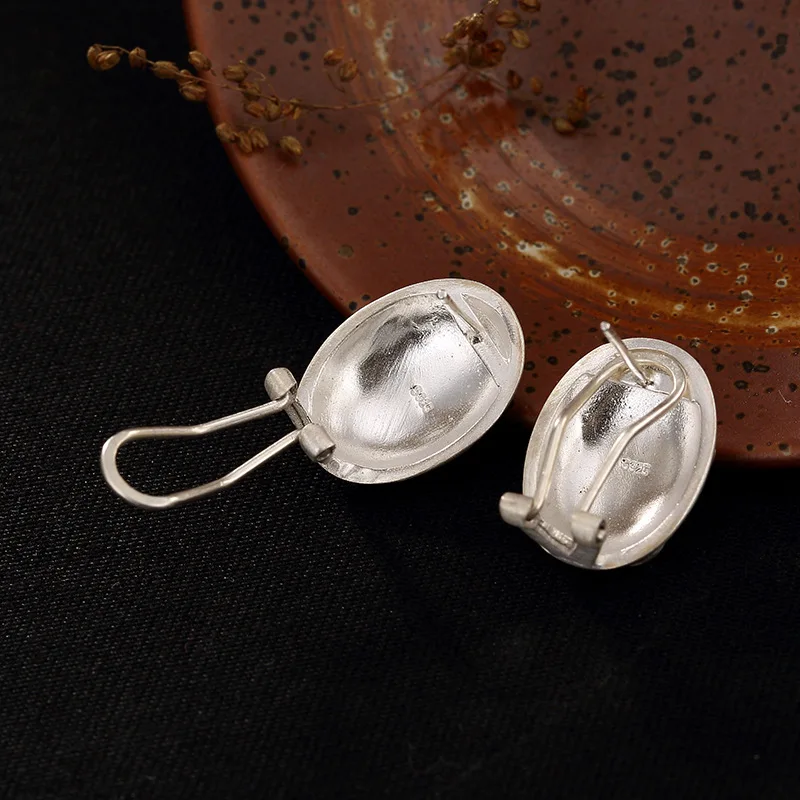 S925 Pure Anemone Lotus Leaf Matt Color Retro Simple High-grade Silver Ear Nails Wholesale | Украшения и аксессуары