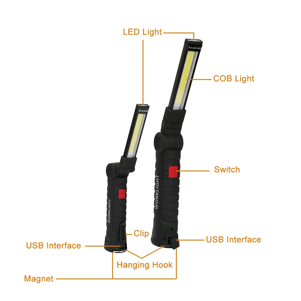 1* COB светодиодный светильник USB Перезаряжаемый встроенный аккумулятор светодиодный светильник с магнитом портативный флэш-светильник Открытый походный Рабочий фонарь
