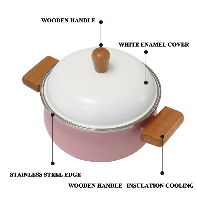 Деревянная ручка Макарон эмалированный Горшок детский молочный горшок суп и