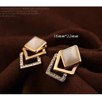 exquisite geometric hollow square full shiny crystal white stone elegant golden stud earrings for women