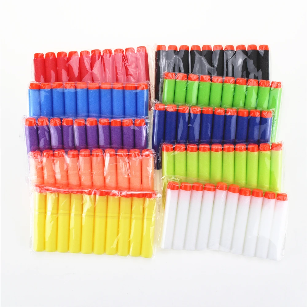 

100 pcs/set 10 Colour Dart Refills Universal Standard hard Head Hollow Foam Bullets for Nerf Toy Gun Fluorescence