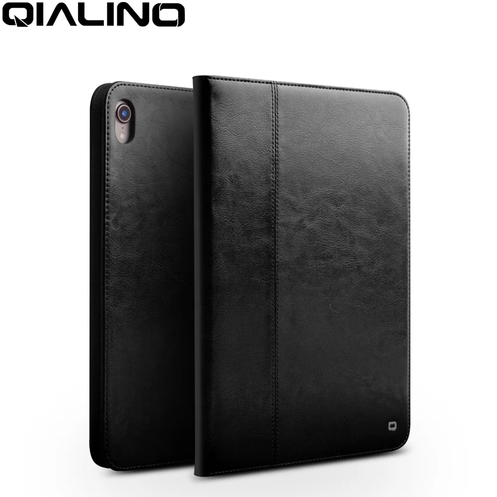 QIALINO Fashion Genuine Leather Flip Case for Apple iPad Pro 12.9 2018 Business Handmade Stand Cover for Apple ipad pro 11 inch