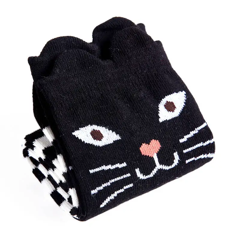 Black white Cat 1 пара, милые Хлопковые гольфы для девочек с рисунками из мультфильмов высокие теплые мягкие гольфы принцессы с рисунком медведя и кота - Цвет: Black white Cat