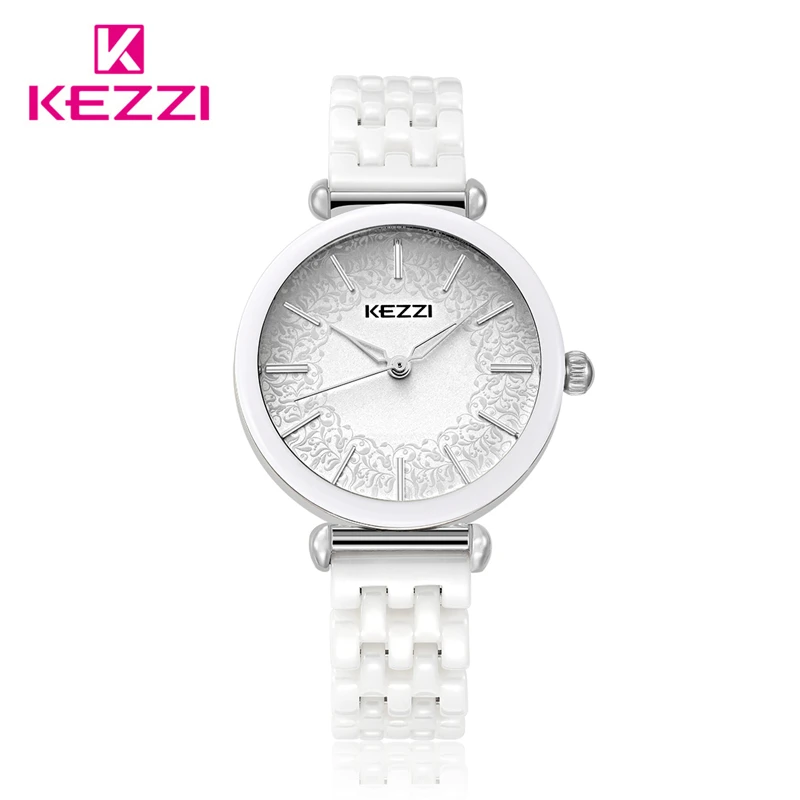Kezzi Лидирующий бренд женские часы модные со стразами белая керамика Золотая
