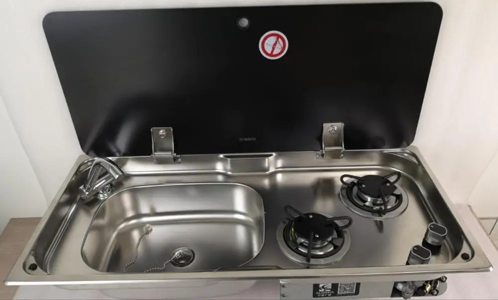 Лодка Караван RV Кемпер 2 горелки LPG газовая плита конфорка и комбинированная раковина с закаленным Стекло Топ 775*365*150/120 мм GR-904LS - Цвет: With  Faucet
