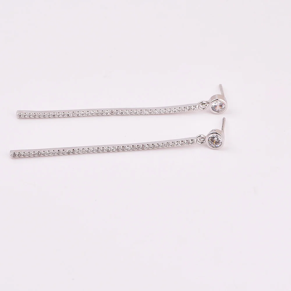 

Hot Silver Color Geometry Bar Female Luxury Fashion Cubic Zirconia Micro Paved 100% Allergy Free Earrings For Woman Love Gift