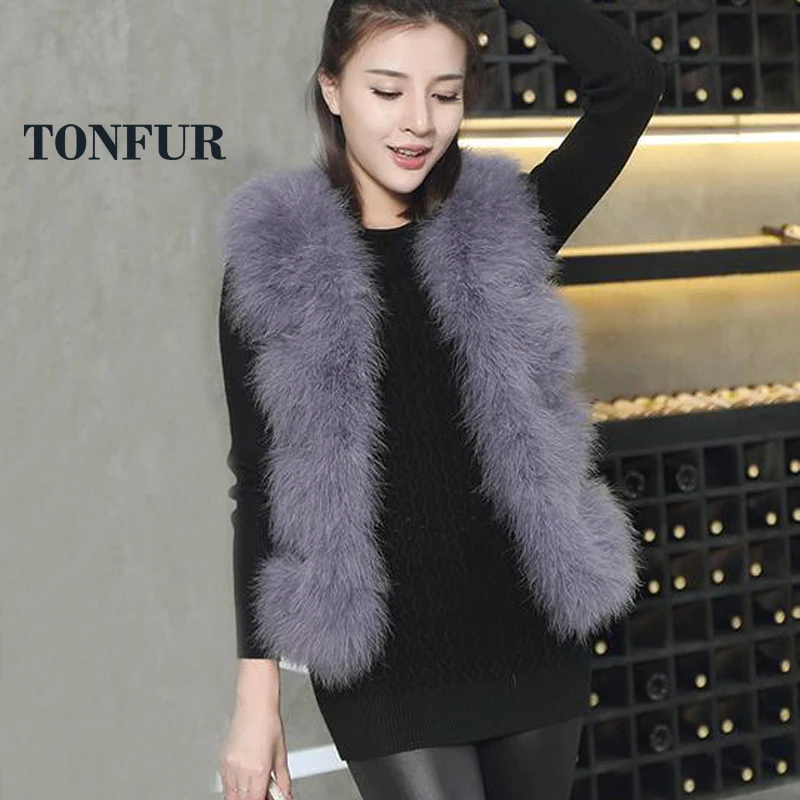 Женский жилет с натуральным пером страуса Классический брендовый из