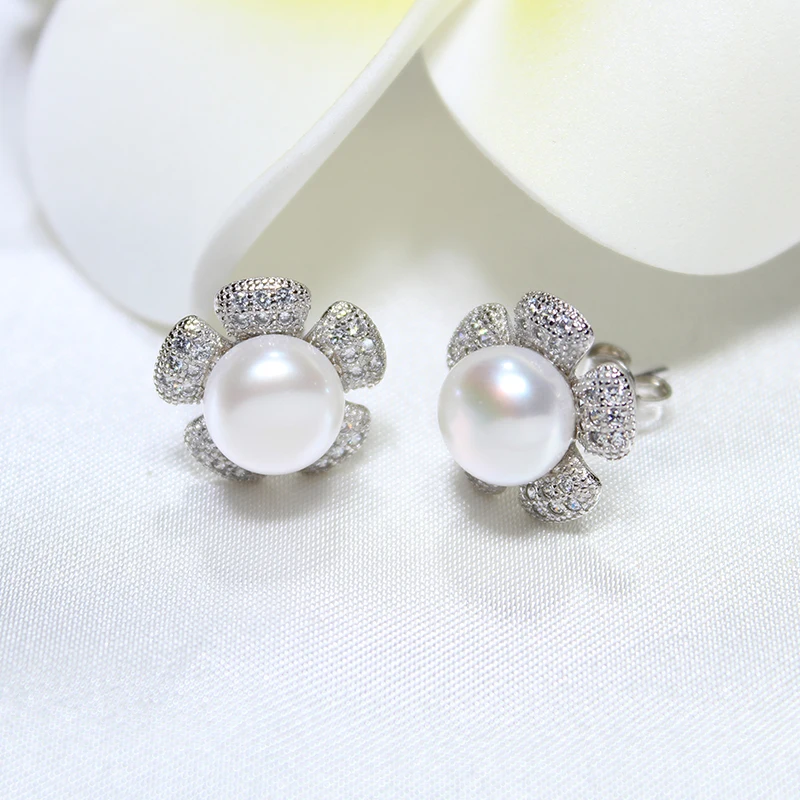 Серьги женские из серебра 2017 пробы с натуральным пресноводным жемчугом |