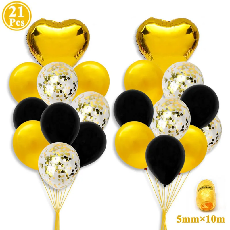gold black 21 шт., розовое золото, смешанные воздушные шары, украшения для свадьбы, дня рождения, девичника, для мальчиков и девочек, свадебные, девичник, вечерние, сделай сам, Настольные принадлежности - Цвет: gold black