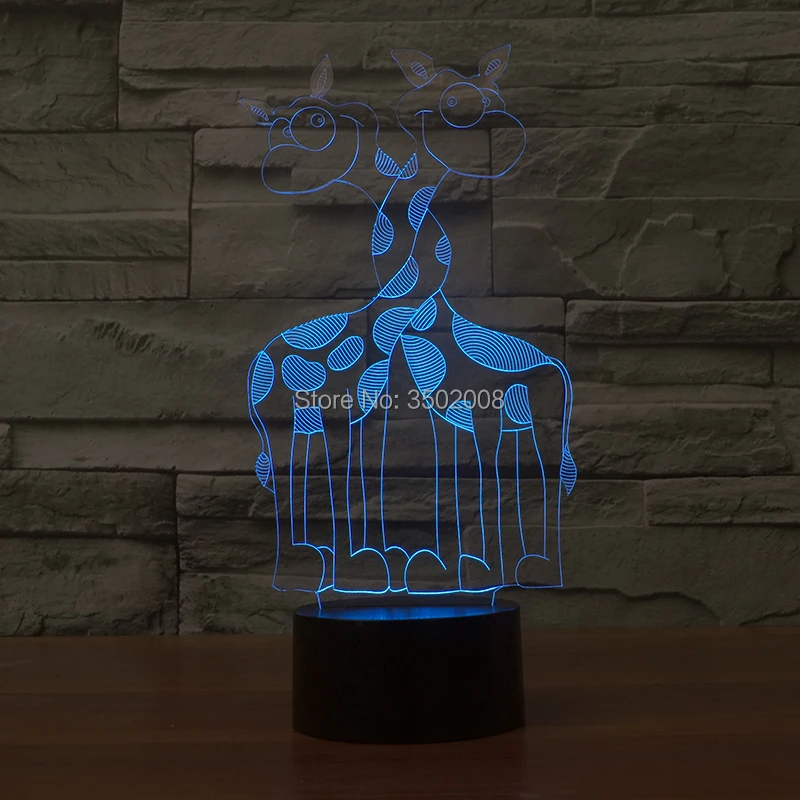 Милый мультфильм жираф Шеи Обертывание 3d форма LED ночника 7 цветов USB кабель как