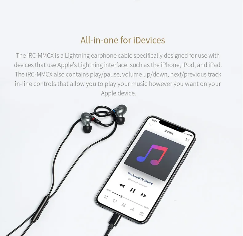 FIIO iRC-MMCX кабель для наушников для iPhone 7/7 plus/8/X/XS с четырехъядерным процессором In-line conteols микрофон Bluetooth MMCX Съемный кабель для F9 PRO