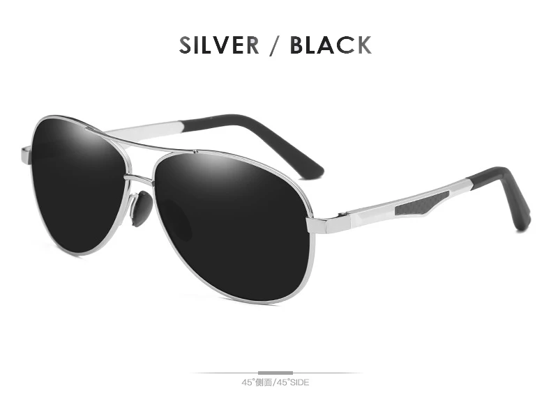Silver Black AORON, Мужские поляризационные солнцезащитные очки, мужские, классические, Ретро стиль, пилот, солнцезащитные очки, алюминиевая оправа, зеркальные линзы, очки - Цвет линз: Silver Black
