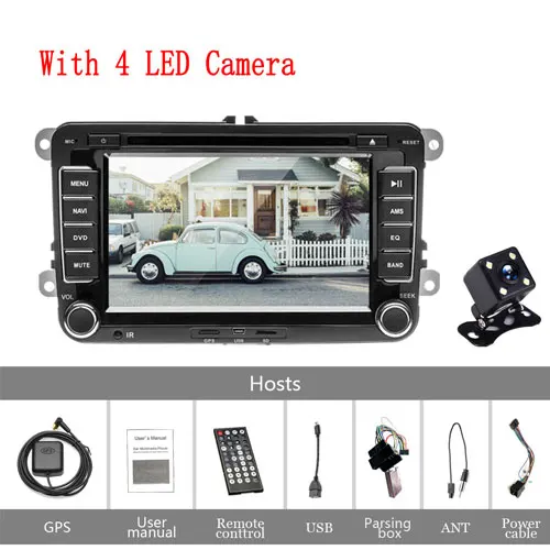 With 4 LED Camera Podofo 2 Din " автомобильный DVD gps Авто Радио стерео плеер для Volkswagen VW golf 6 Passat b6 B7 Touran polo Tiguan seat leon skoda - Цвет: With 4 LED Camera