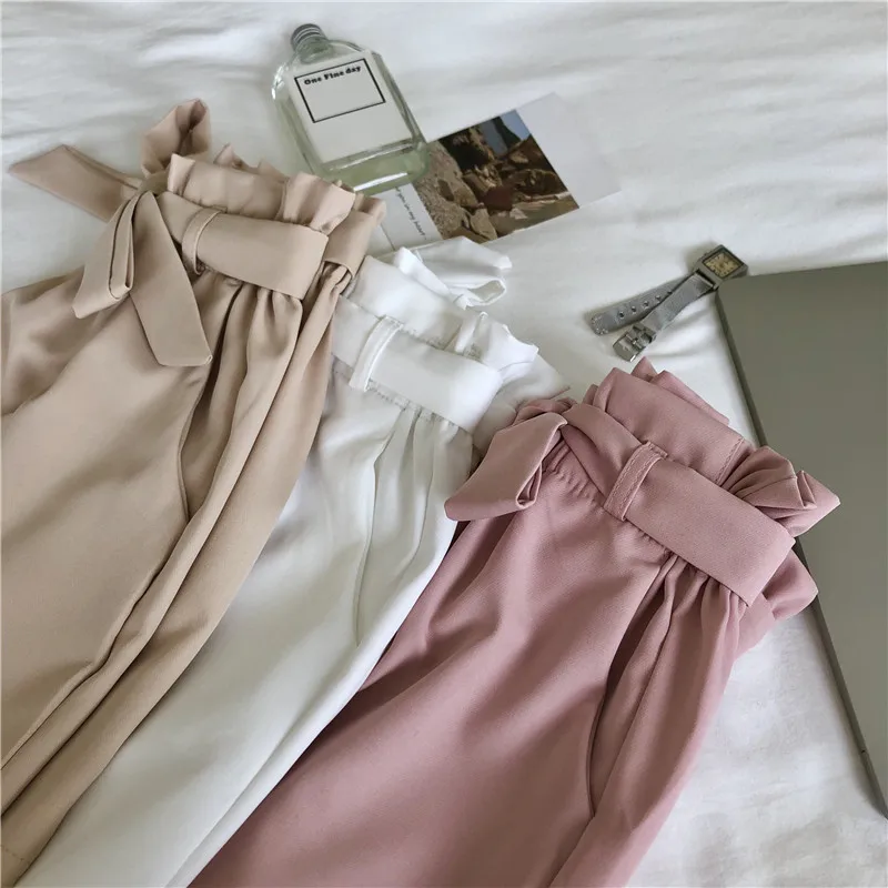 Женские свободные шорты с высокой талией поясом|Женские шорты| |