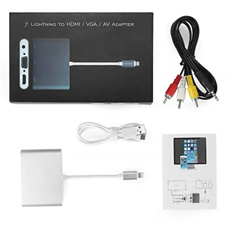 Док-станция 4 в 1 Lightning-HDMI VGA AV адаптер HD 1080P для IPhone Xs MAX XR X 8 7 6 Plus iPad Mini Air-tv проектор