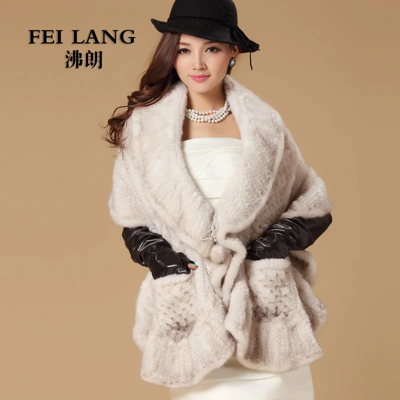 Роскошная зимняя женская шаль из натурального меха норки с оборками на подоле