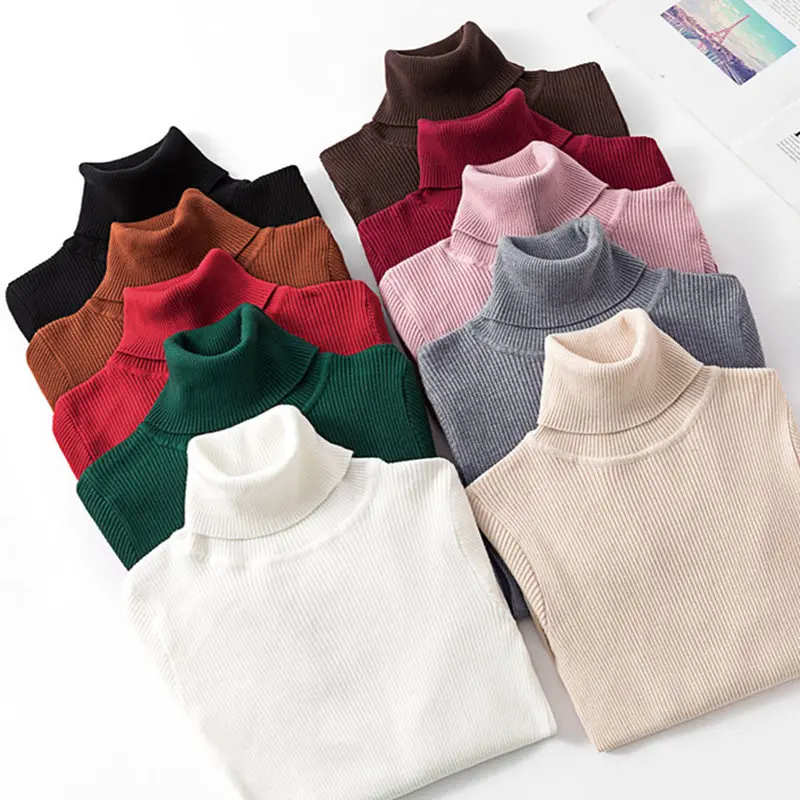 

2021 Autumn Winter Knitted Sweater Pullovers Turtleneck Sweater for Women Long Sleeve White Black Soft Female Jumper Clothing
