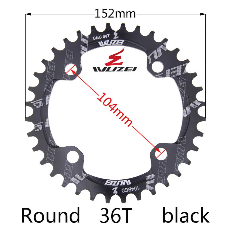 BLACK 36T ROUND Велосипедная круглая узкая широкая Звездочка WUZEI 32 T/34 T/36 T/38 T 104BCD, велосипедная звездочка, однопластинчатая звездочка - Цвет: BLACK 36T ROUND