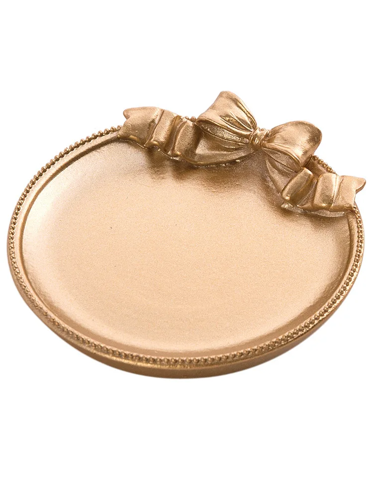 Small Bow Jewelry Dish Ring Necklace Storage Tray Trinket Dish Ring Candy Holder Bracelet Plate Square Gold