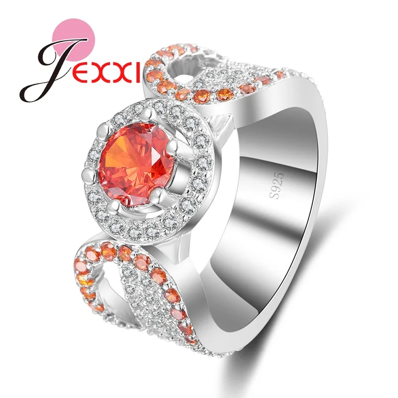Очаровательные женские Свадебные обручальные кольца с оранжевым кристаллом из