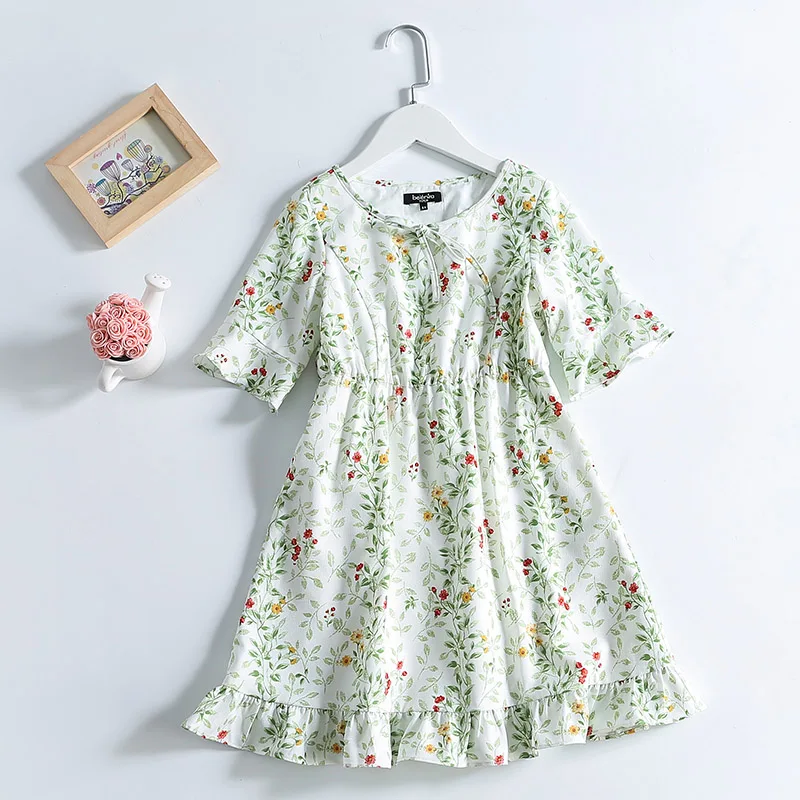 

Summer Kids girl Clothing children A-line half sleeve floral print teenager 1Y-14Y causal beach dress girls party formal dresses