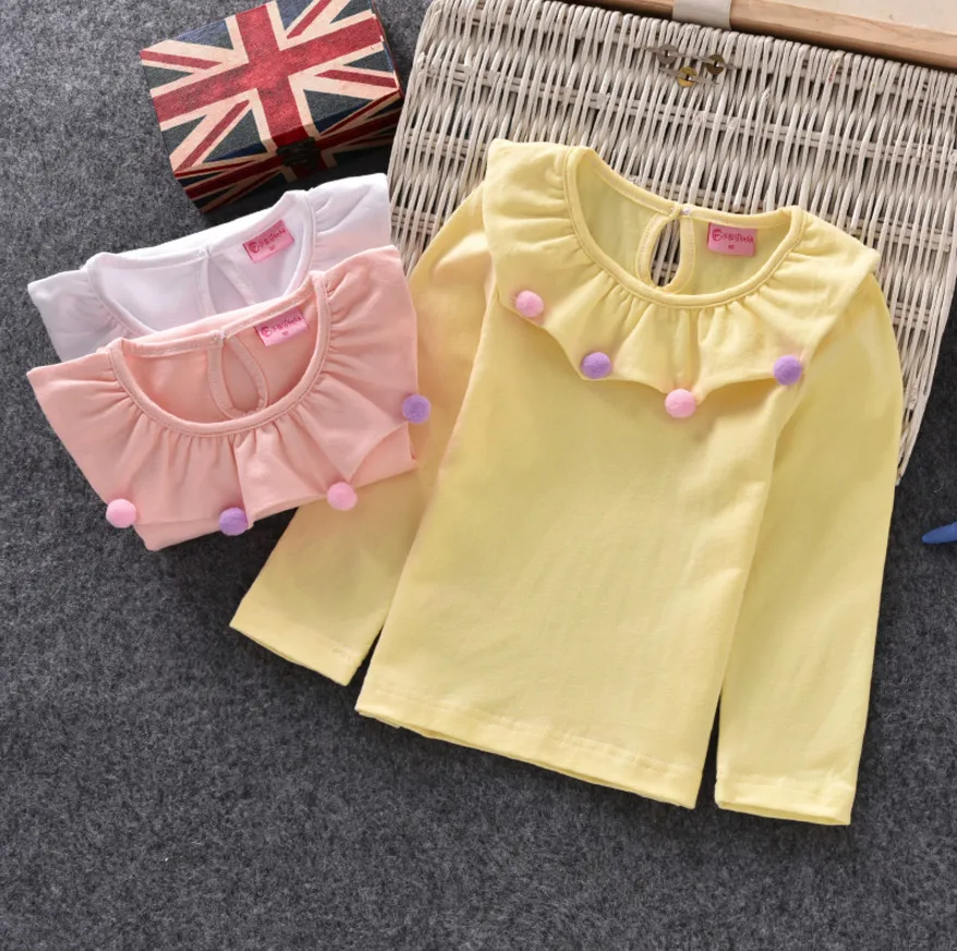 

New 2018 Fashion Baby Doll Collar T Shirt For Spring Autumn Cute Girls Long Sleeve Blouse Children Kids Clothes 0-6 years old